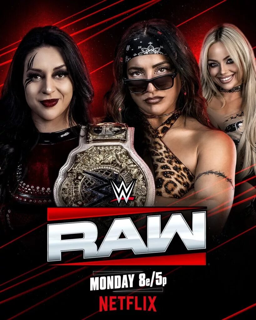 A WWE Raw graphic featuring Stephanie Vaquer and Raquel Rodriguez.