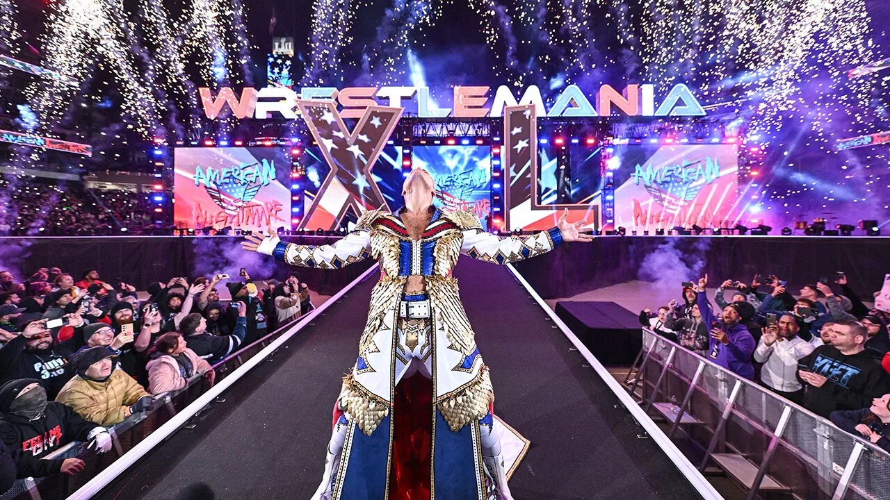  Cody Rhodes enters the ring during Night Two of WrestleMania 40 at Lincoln Financial Field on April 7, 2024 in Philadelphia, Pennsylvania. 