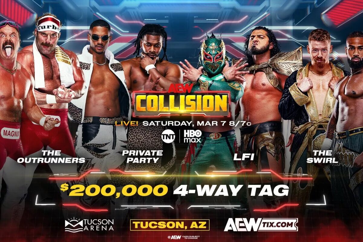 An AEW Collision preview graphic for March 7, 2026.