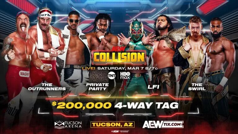 An AEW Collision preview graphic for March 7, 2026.