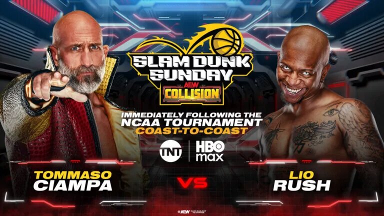 A graphic of AEW Collision Slam Dunk Sunday