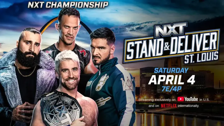 WWE NXT Stand and Deliver Match Graphic for the NXT Championship with Joe Hendry vs. Tony D’Angelo vs. Ricky Saints vs. Ethan Page