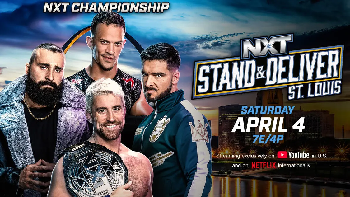 WWE NXT Stand and Deliver Match Graphic for the NXT Championship with Joe Hendry vs. Tony D’Angelo vs. Ricky Saints vs. Ethan Page