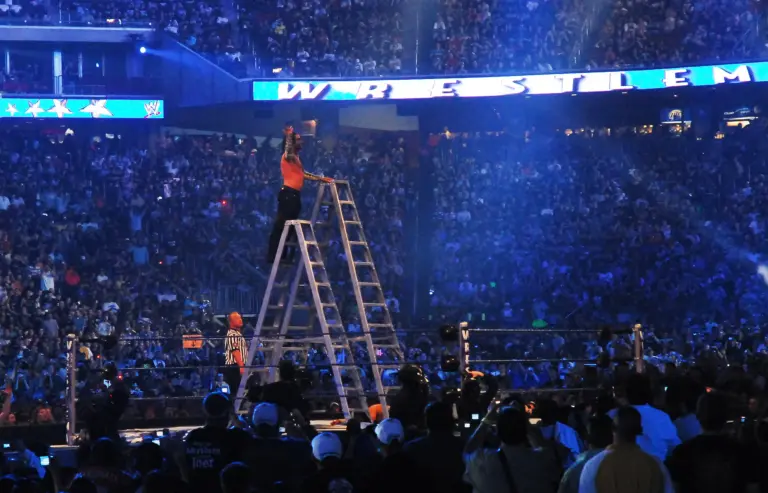 A photo of the Money in the Bank (MITB) match at WrestleMania.