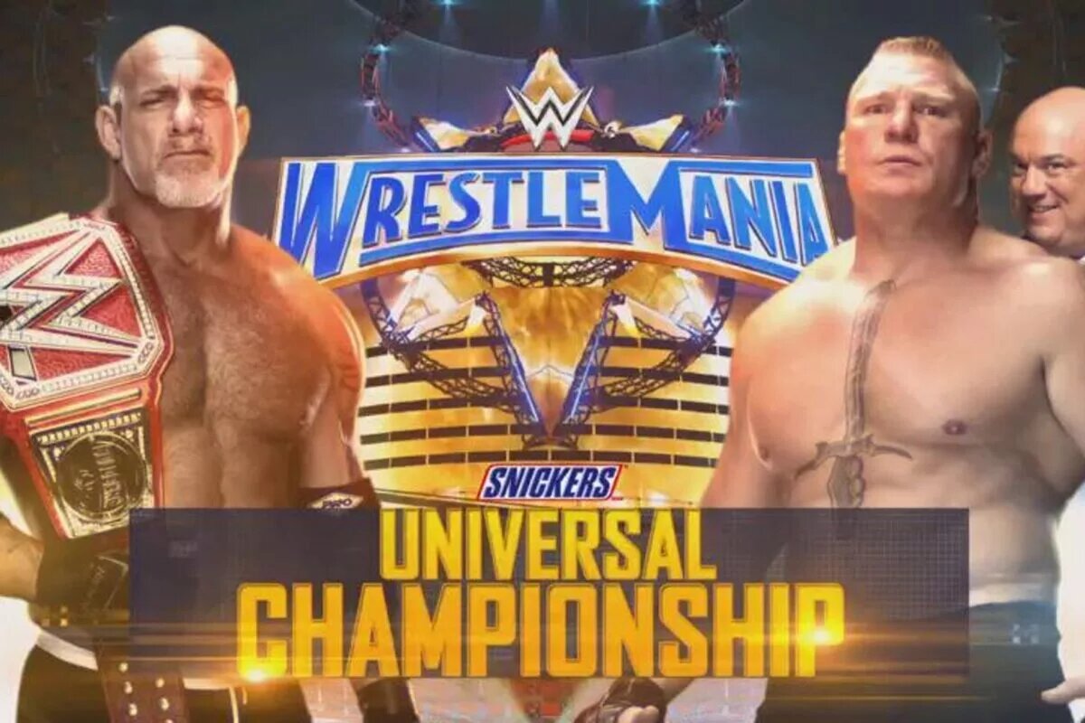 WWE Graphic of Brock Lesnar vs. Goldbger for the WWE Universal Championship at WrestleMania 33