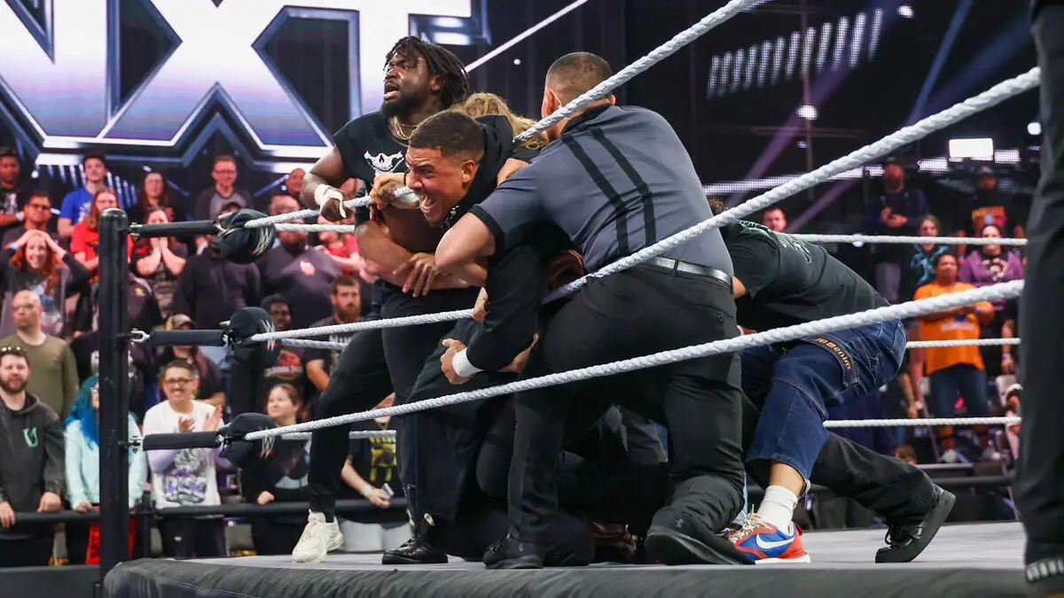 A graphic of DarkState's Dion Lennox on NXT April 7, 2026, episode