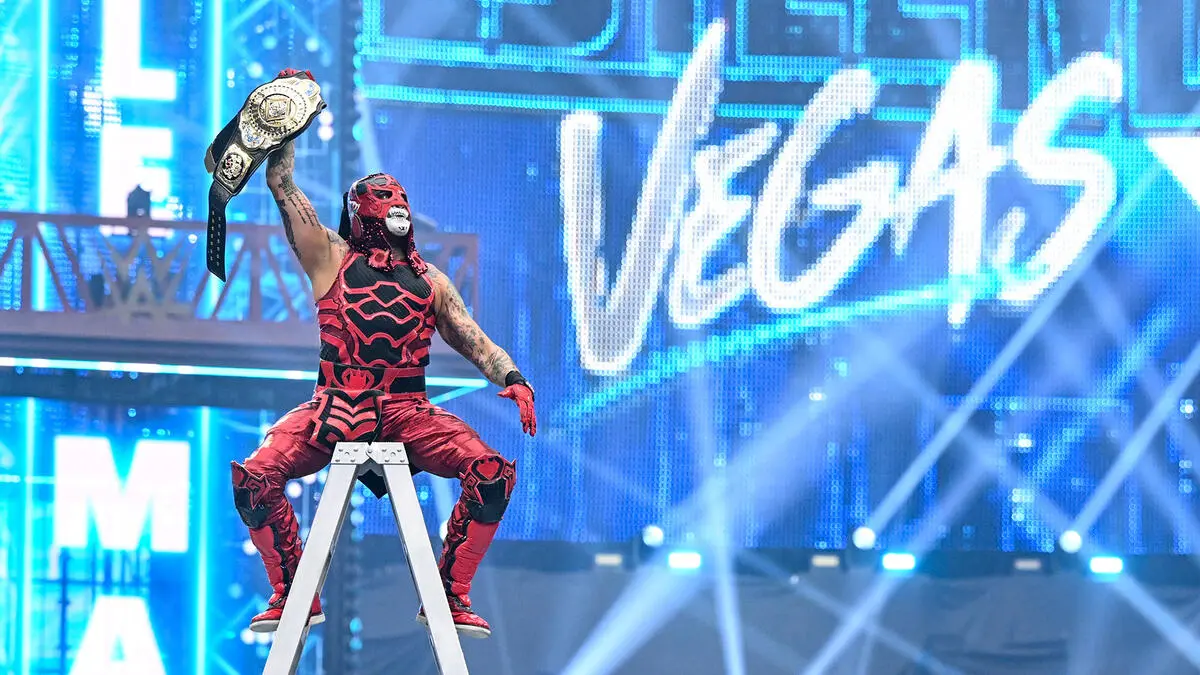 A graphic of Penta with the Intercontinental Championship title at WrestleMania 42 Night Two