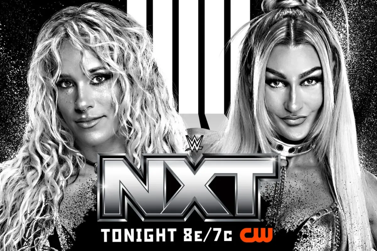 A WWE NXT graphic featuring Sol Ruca and Izzi Dame.