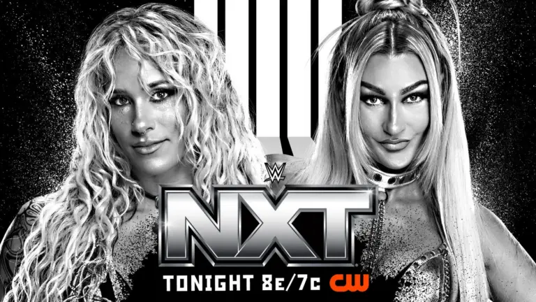 A WWE NXT graphic featuring Sol Ruca and Izzi Dame.