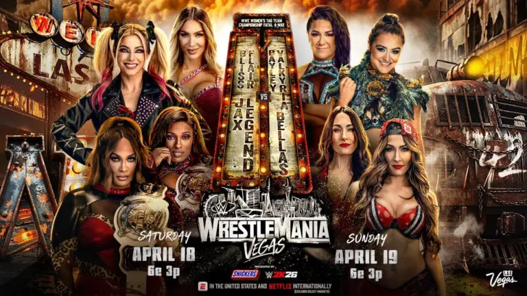 A graphic of the WWE Women's Tag Team Title Match at WrestleMania 42.