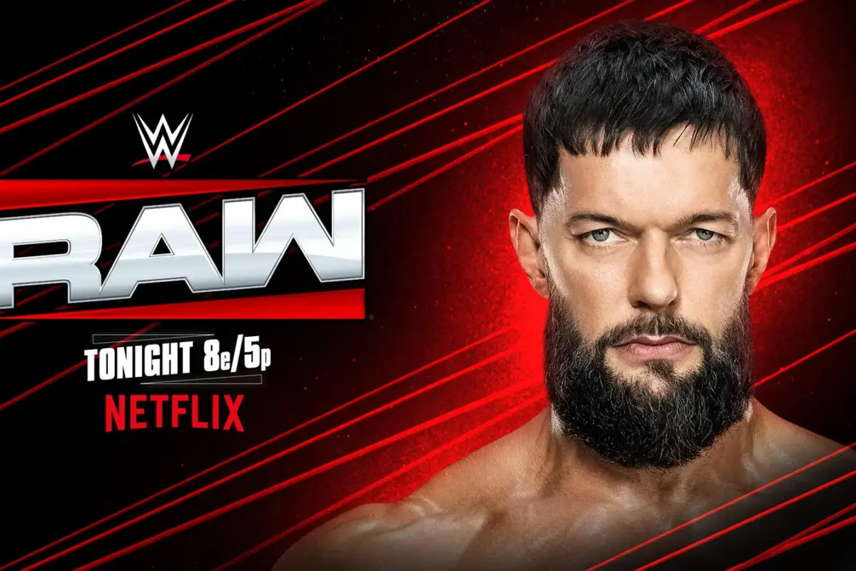 A WWE Raw graphic featuring Finn Balor.