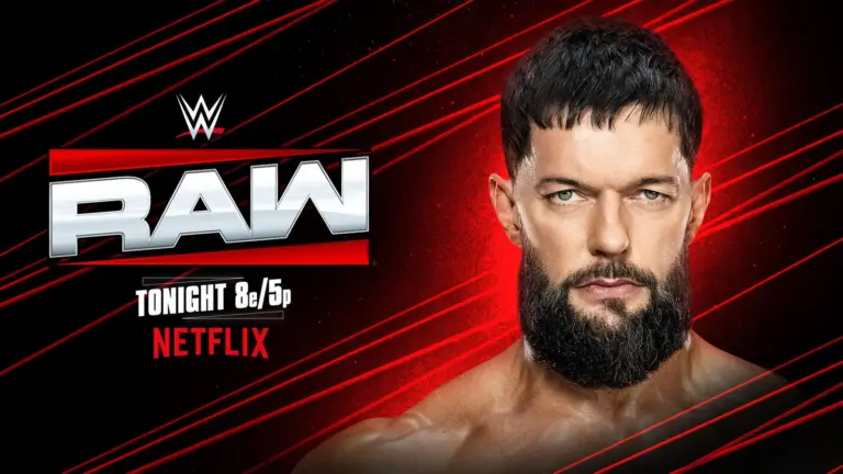 A WWE Raw graphic featuring Finn Balor.