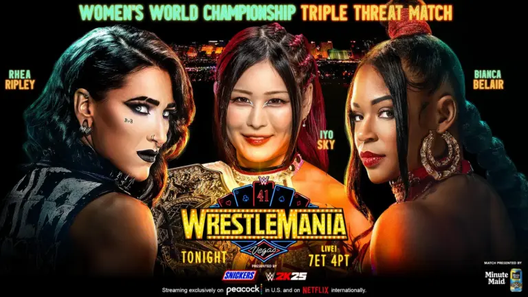 A WWE WrestleMania opening match graphic from 41.