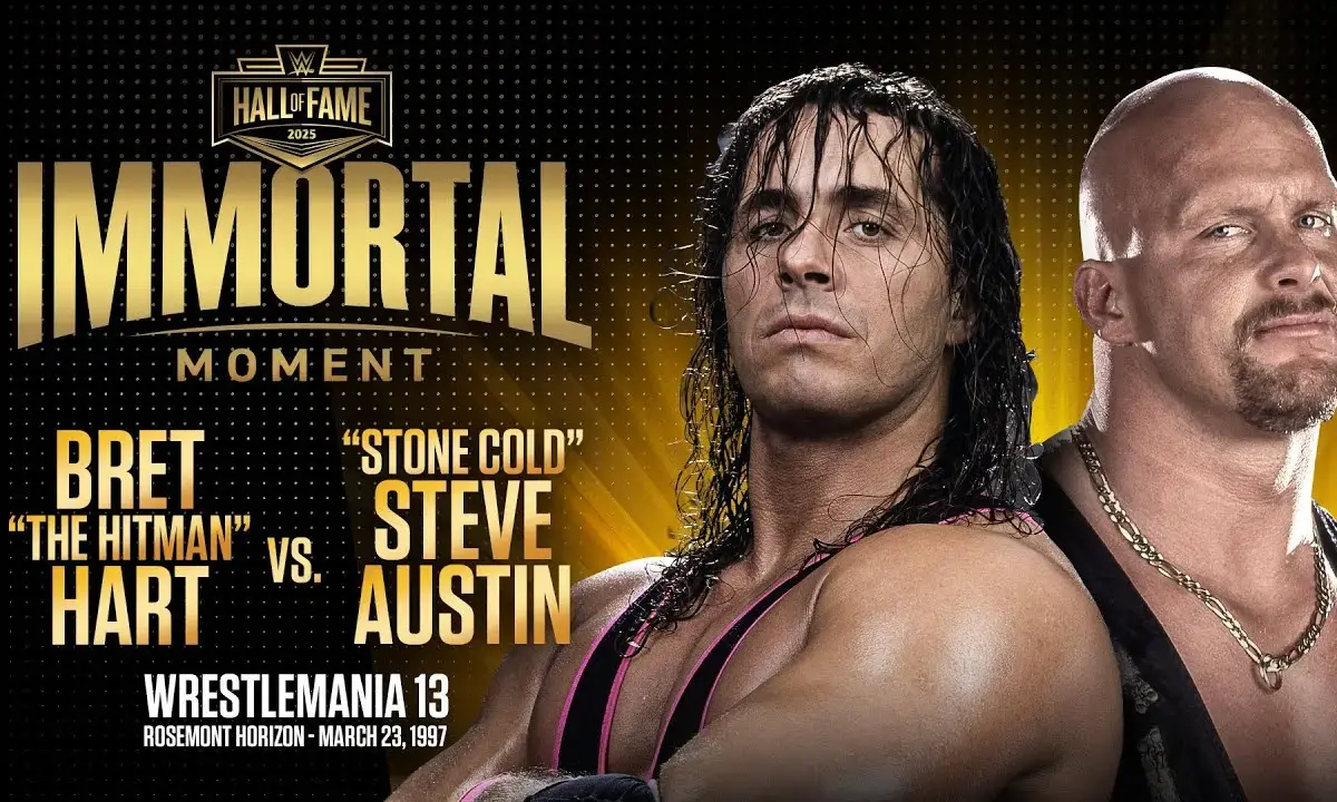 A WWE WrestleMania graphic featuring a Submission Match gimmick/stipulation.