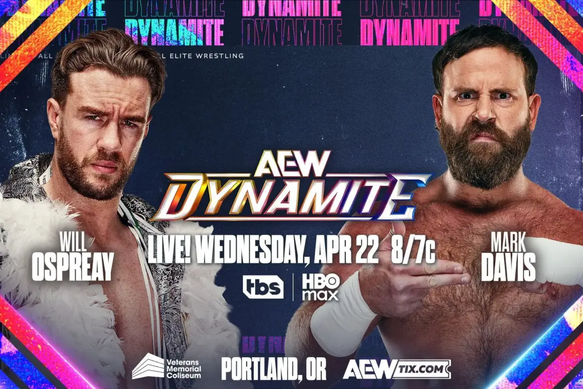A graphic for the AEW Dynamite preview on April 22, 2026.