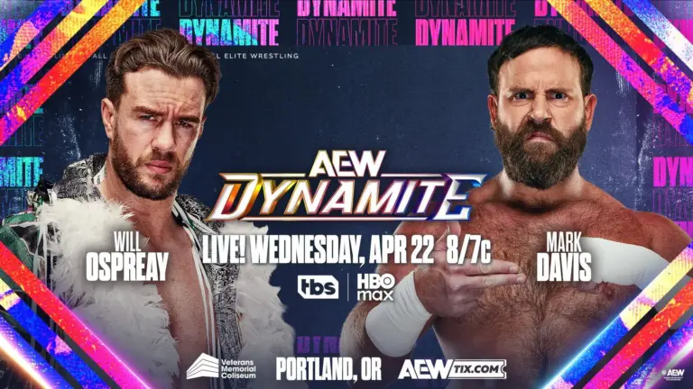 A graphic for the AEW Dynamite preview on April 22, 2026.