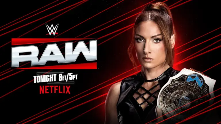 WWE Raw graphic of Becky Lynch, who will defend the title against Sol Ruca at WWE Clash in Italy.