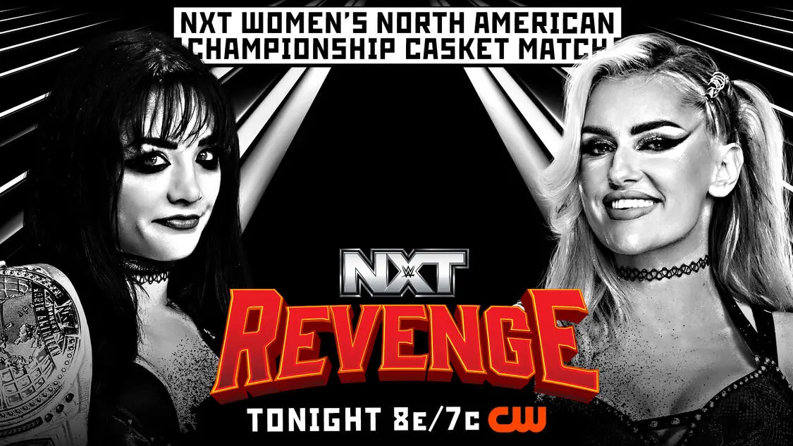 A graphic of the Casket match for the NXT Women's North American Championship