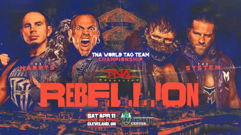 A graphic of the TNA Tag Team title match at TNA Rebellion 2026