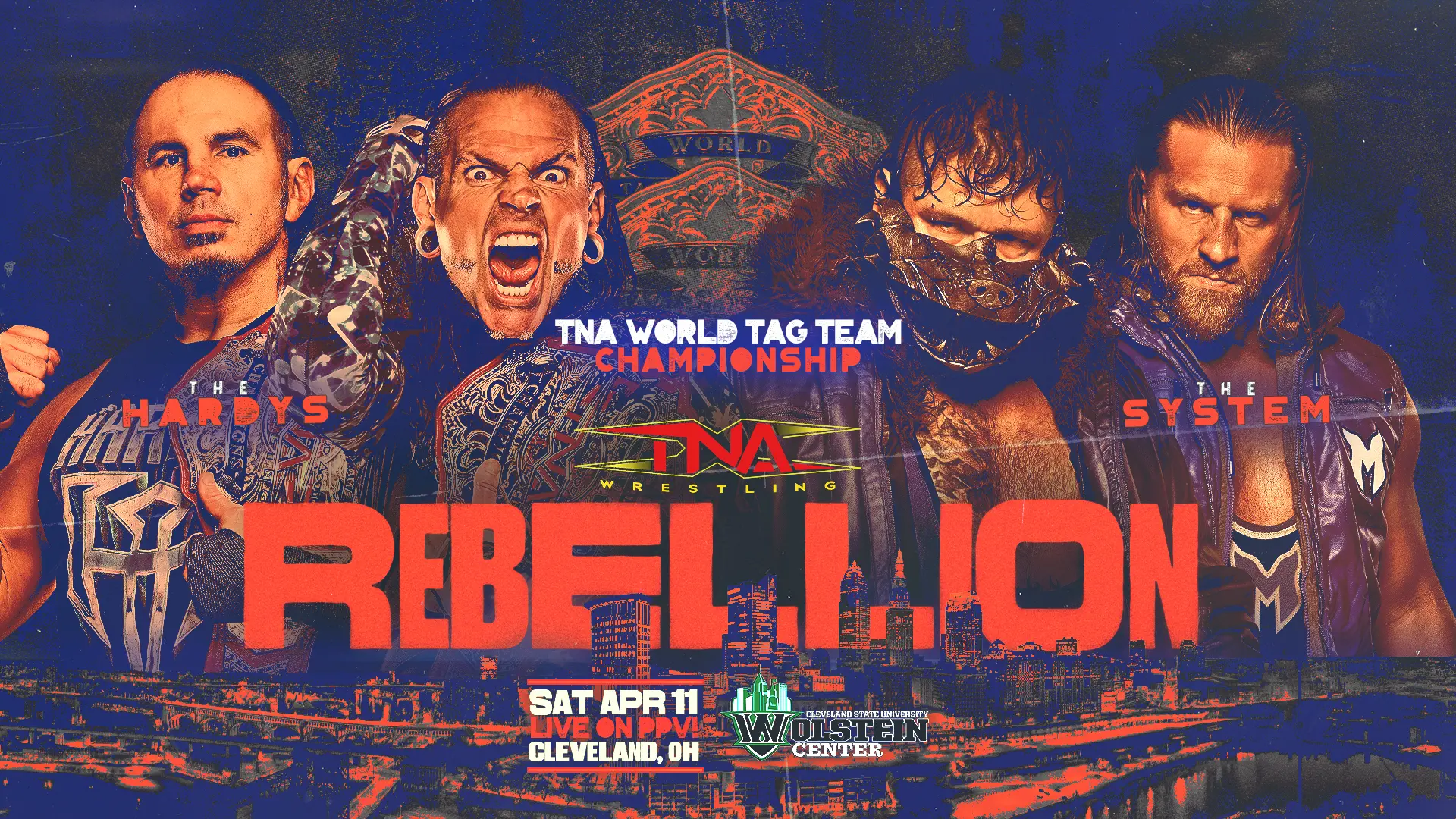 A graphic of the TNA Tag Team title match at TNA Rebellion 2026