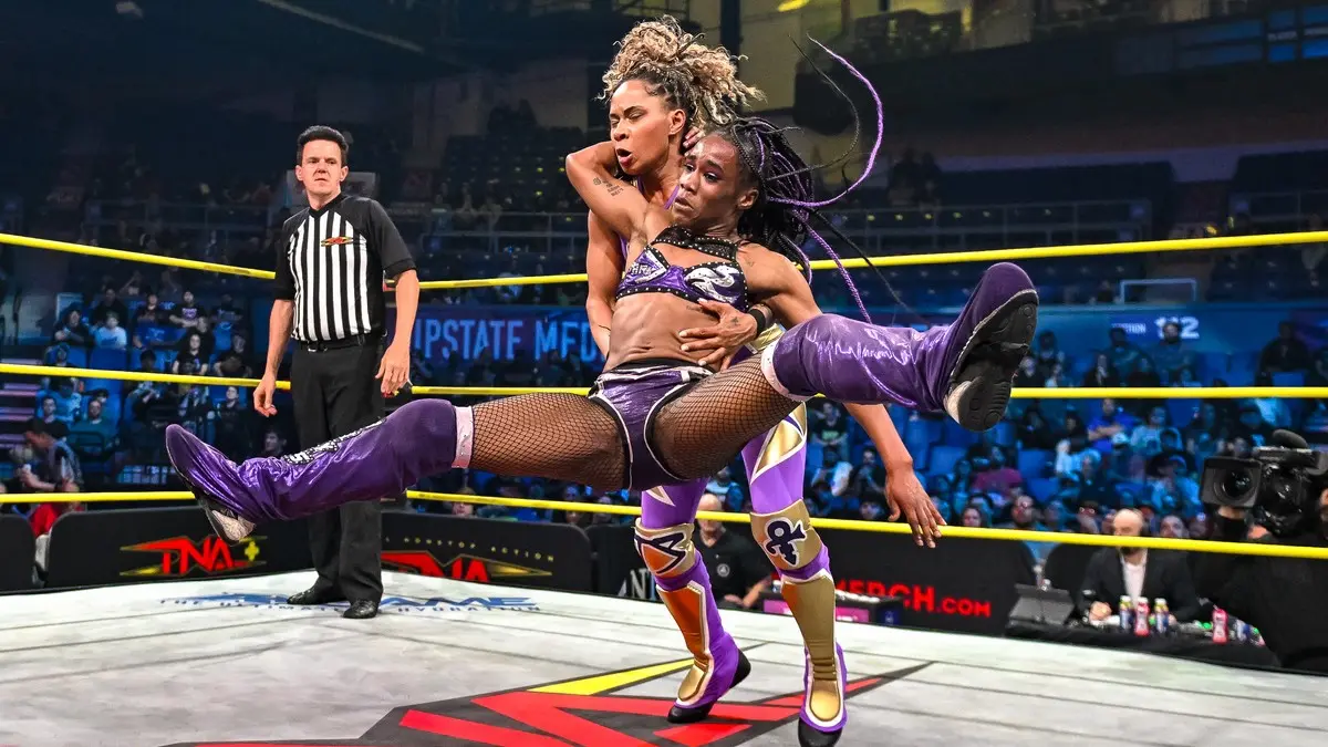 A graphc of Tasha Steelz and Jada Stone on the April 16, 2026, episode of Thursday Night iMPACT