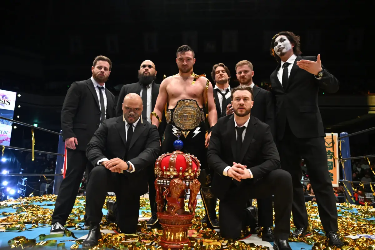 A graphic of Callum Newman who became IWGP Champion at NJPW Sakura Genesis