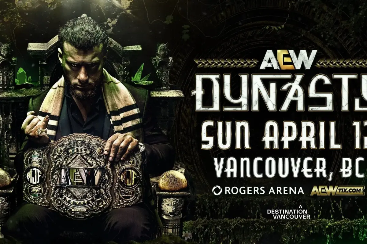 A graphic of AEW Dynasty event on April 12. MJF faces Kenny Omega for the AEW World Championship