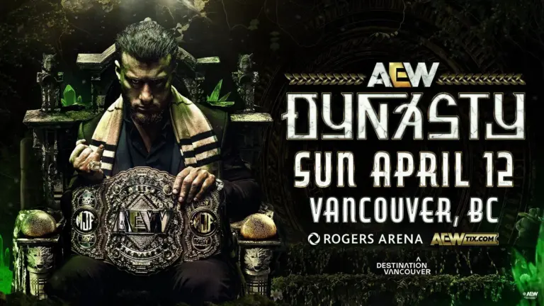 A graphic of AEW Dynasty event on April 12. MJF faces Kenny Omega for the AEW World Championship