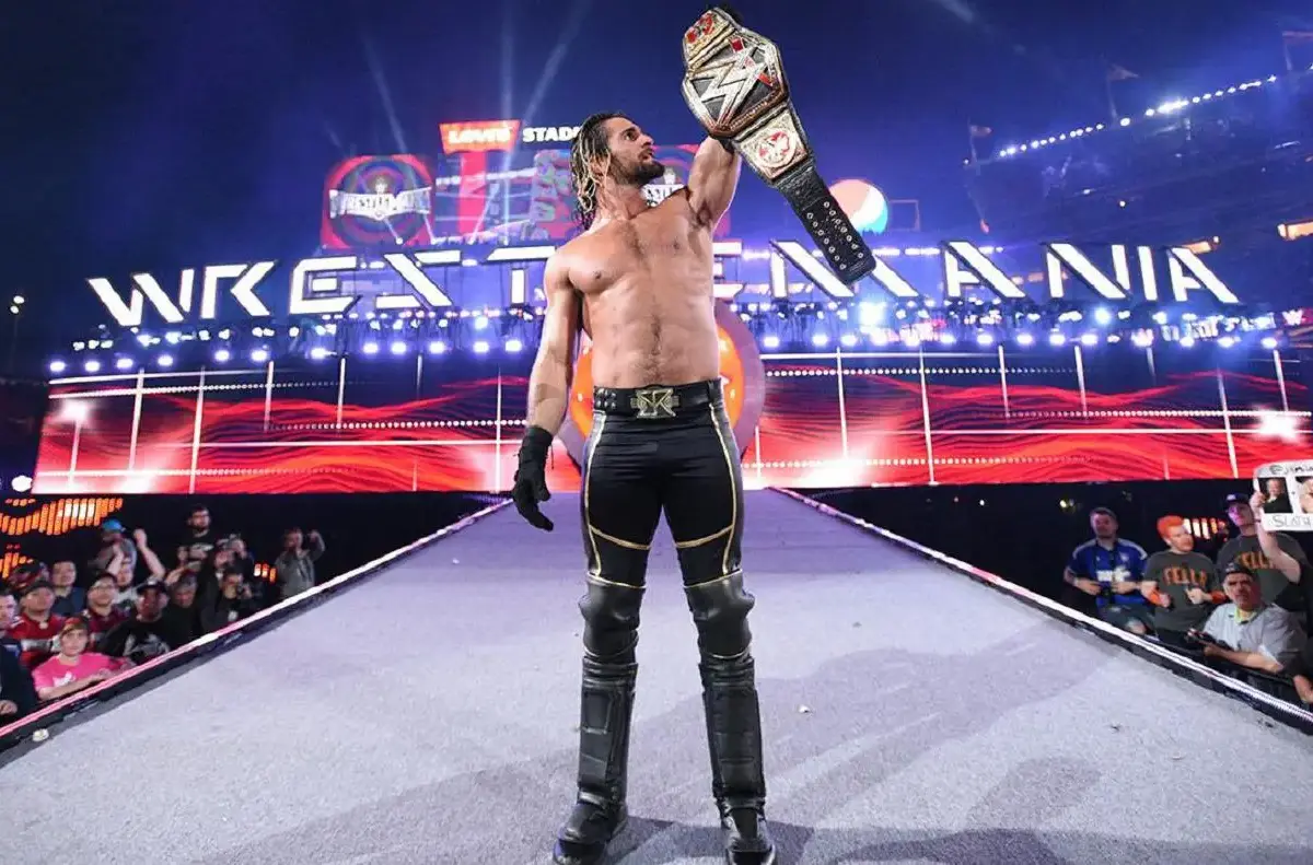 A graphic of Seth Rollins at WrestleMania 31