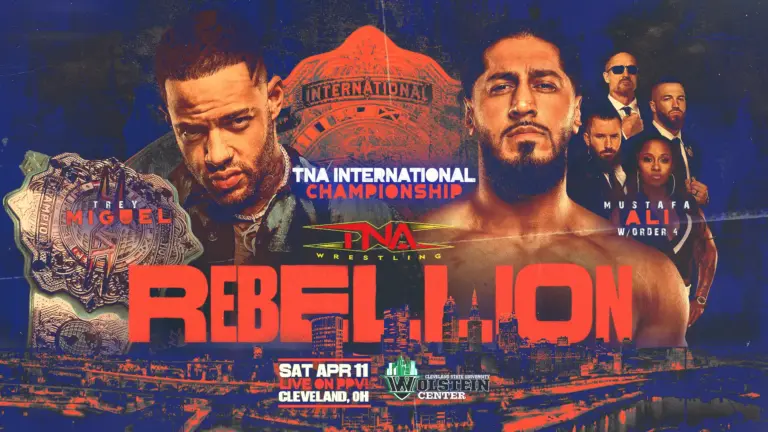 A graphic of the TNA International title match at TNA Rebellion 2026