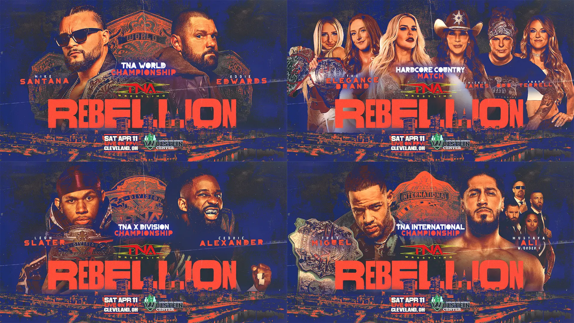 A graphic of TNA Rebellion 2026 matches