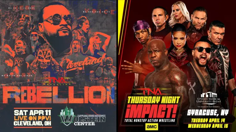 A graphic of TNA Thursday Night iMPACT taping spoilers for April 14, 2026
