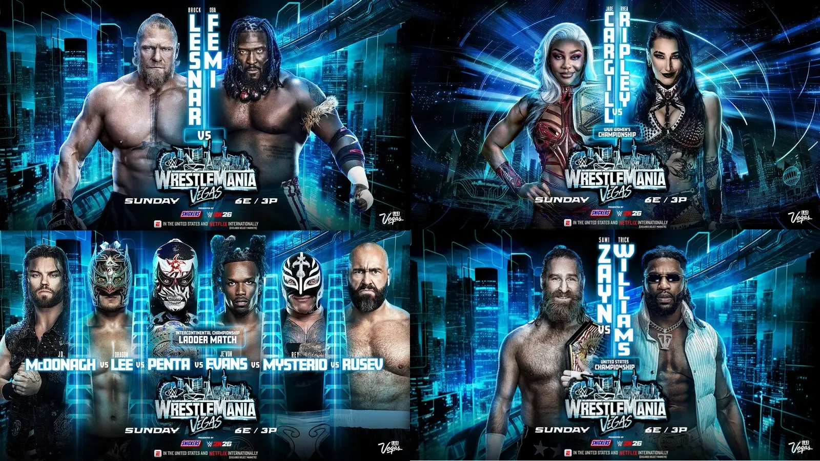 A graphic of 4 WrestleMania 42 Sunday matches