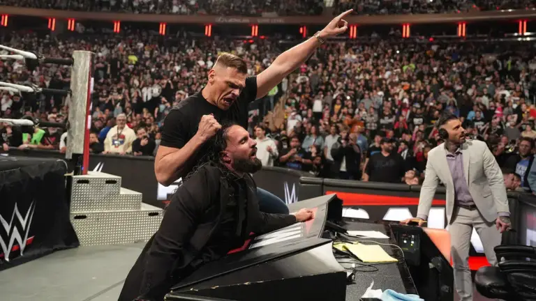 A graphic of Seth Rollins and Gunther on RAW, setting their WrestleMania 42 match
