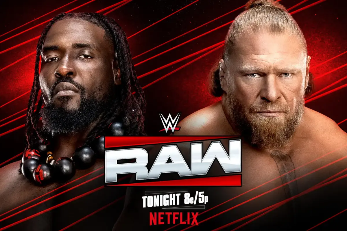 Oba Femi and Brock Lesnar graphic for WWE Raw results and recap tonight