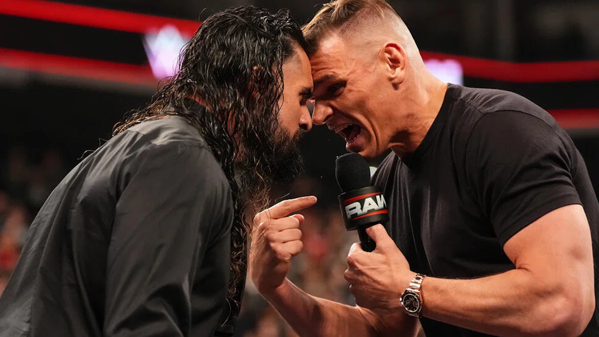 A graphic of Gunther and Seth Rollins on Raw