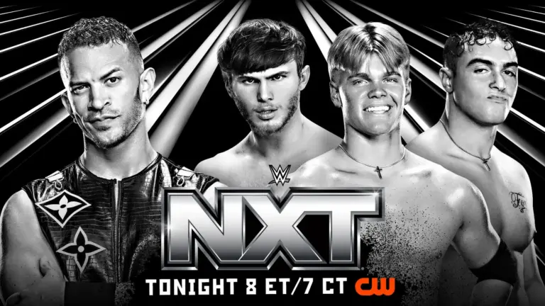 NXT graphic of The Vanity Project against Ricky Saints.