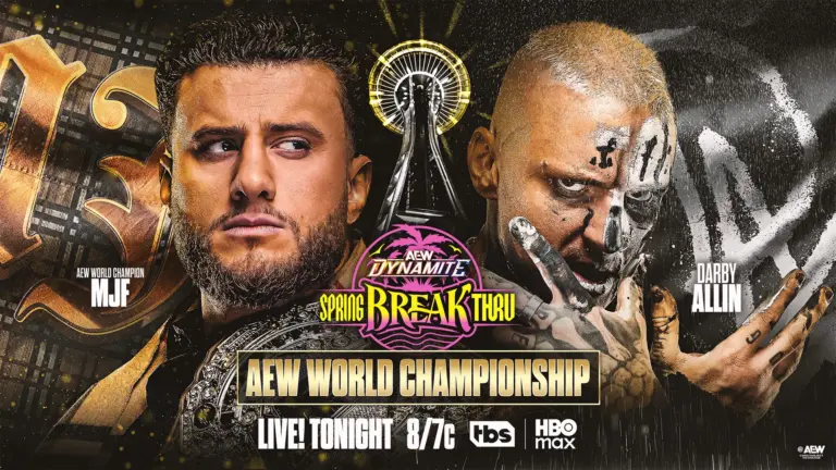 An AEW April 2026 AEW Dynamite Spring Break Thru graphic featuring Darby Allin, who had a good April 2026 in AEW.