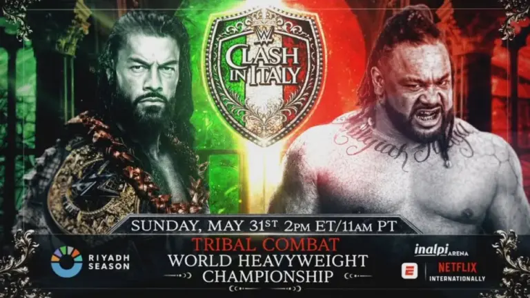 WWE Clash in Italy graphic of Roman Reigns and Jacob Fatu.