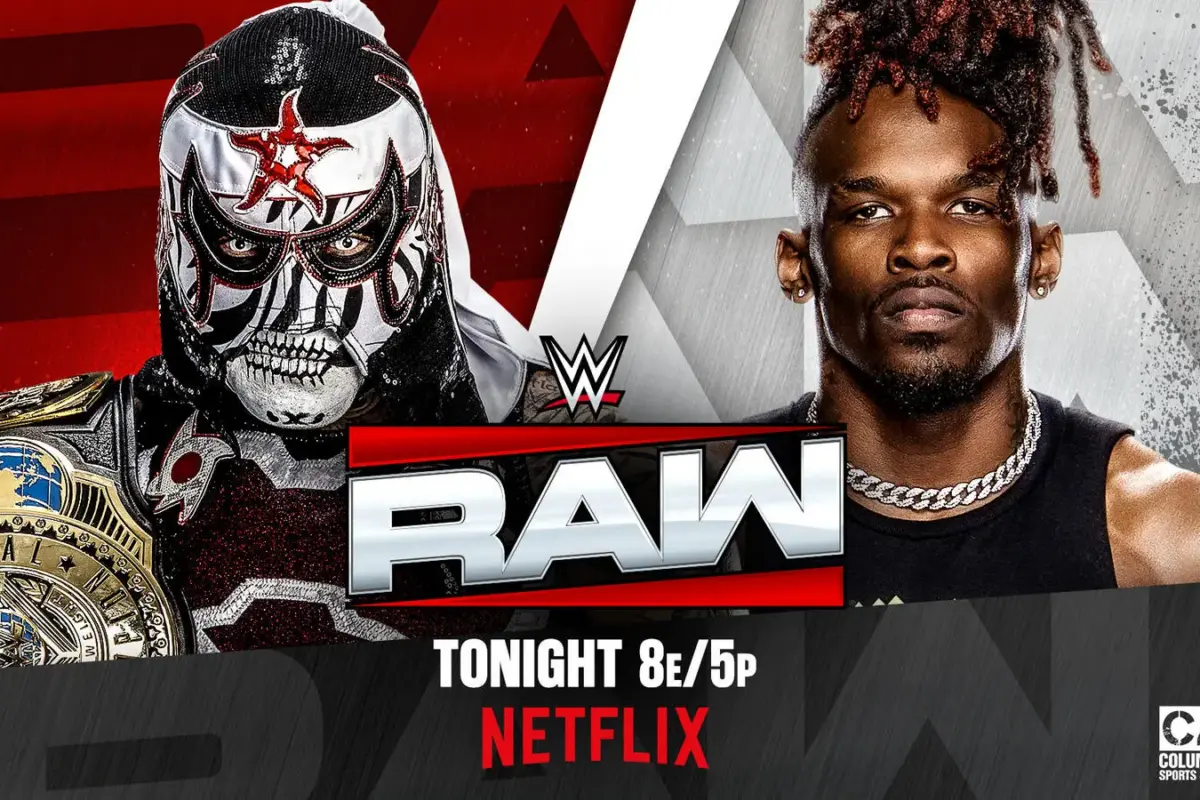 WWE Raw graphic of Penta and Je'Von Evans.