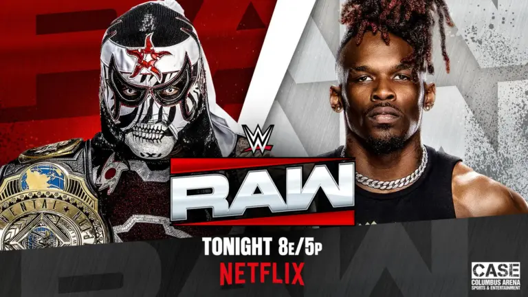 WWE Raw graphic of Penta and Je'Von Evans.