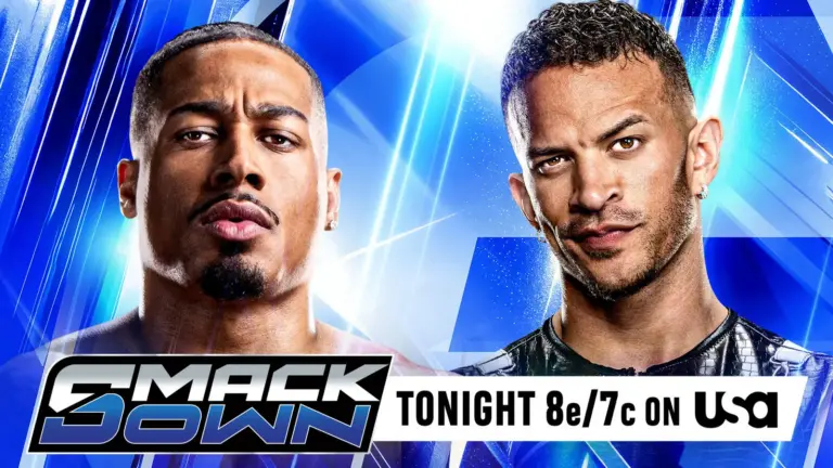 WWE SmackDown graphic of Ricky Saints and Carmelo Hayes.