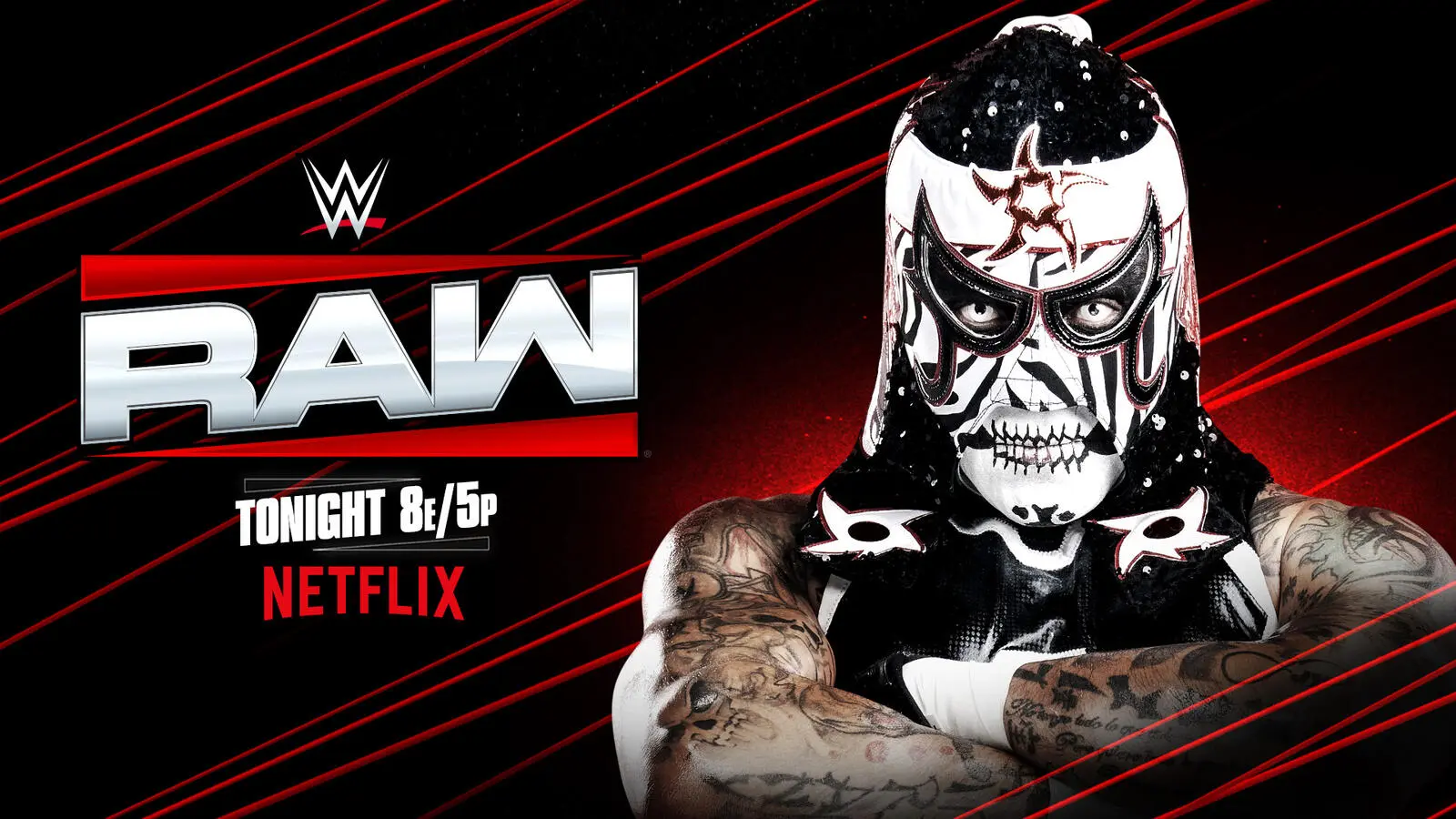 WWE Raw predcitions graphic featuring star Penta, who will defend his title at WWE Saturday Night's Main Event (SNME).