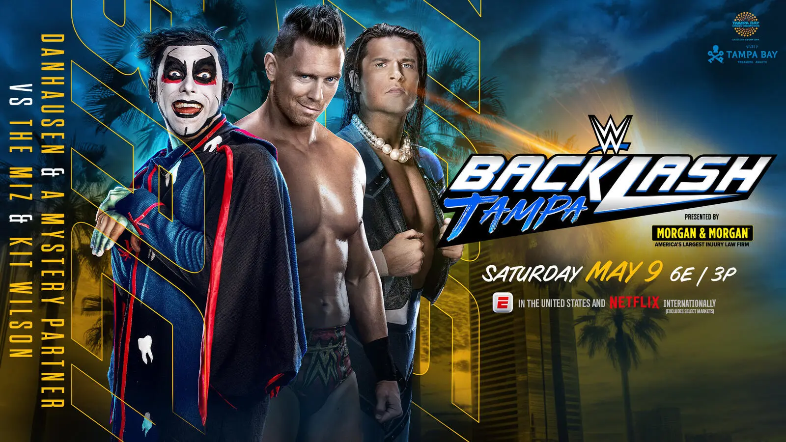 WWE Backlash 2026 graphic of Danhausen, The Miz and Kit Wilson.