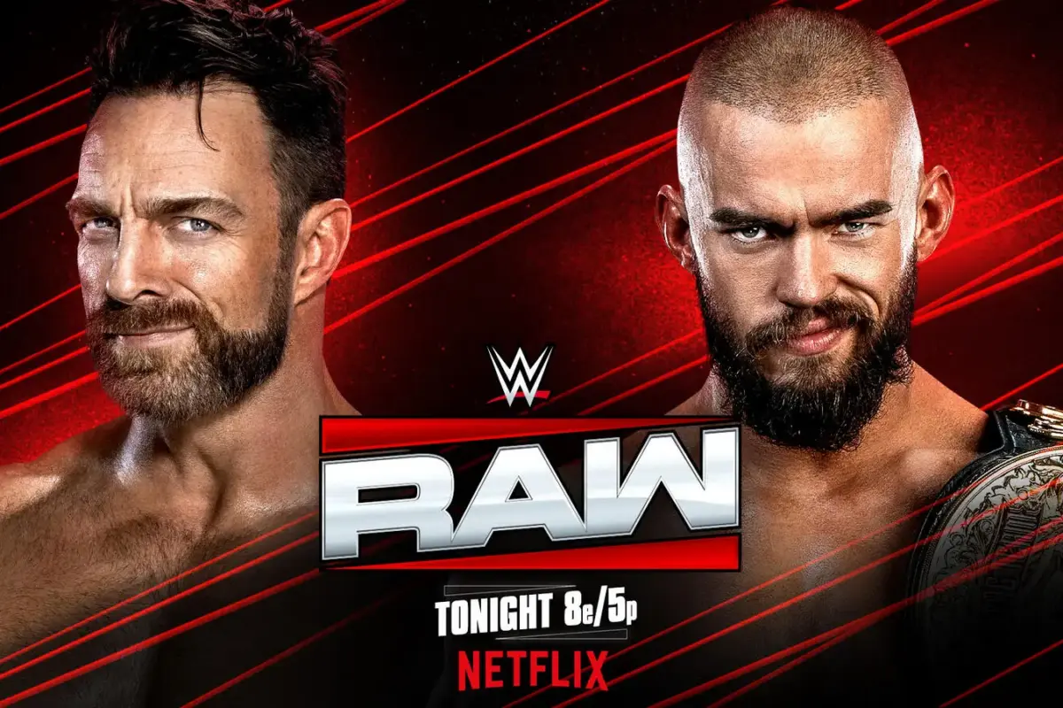 WWE Raw graphic of LA Knight and Austin Theory.