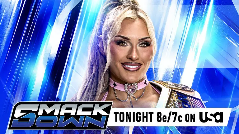 WWE SmackDown results graphic of Tiffany Stratton.