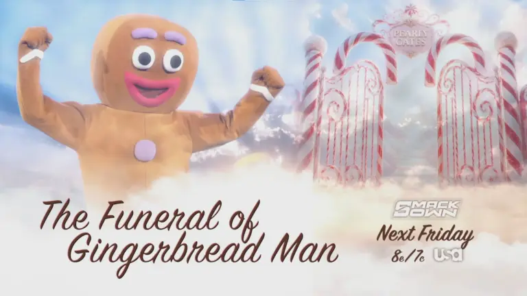 WWE SmackDown graphic featuring Gingerbread Man, who Sami Zayn attacked, considered one of the worst WWE segments.