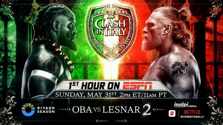 WWE Clash in Italy graphic of Brock Lesnar and Oba Femi.