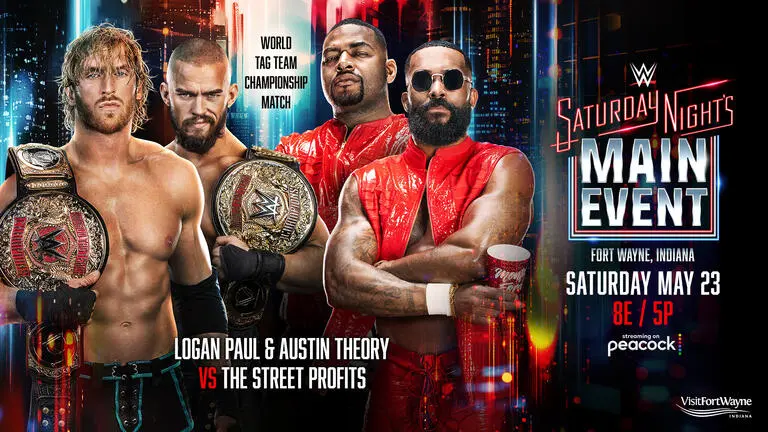WWE Saturday Night's Main Event preview graphic for May 23, 2026.
