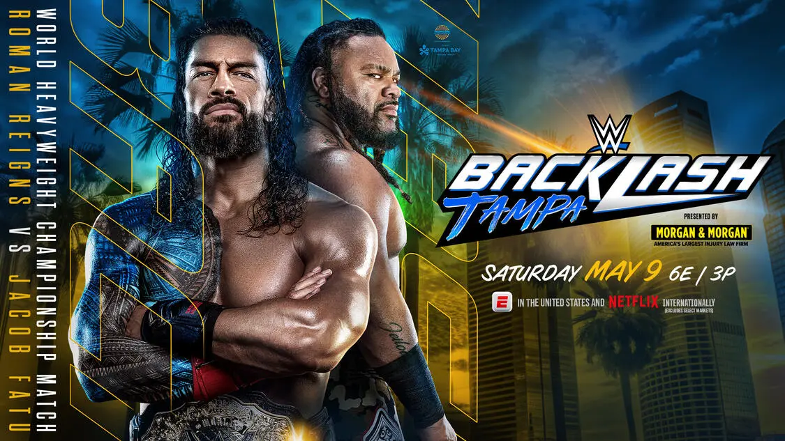 WWE Backlash 2026 graphic with images of Roman Reigns and Jacob Fatu